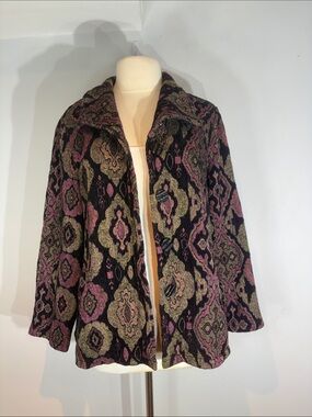 Habitat Tapestry Jacket Women’s M Boho Southwestern Button Front Textured Coat